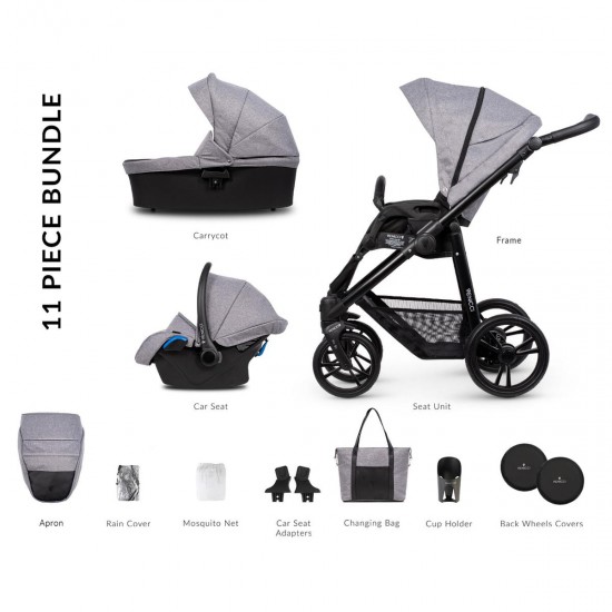 Venicci Genesis 3 in 1 Travel System Bundle FREE Parasol Light Grey